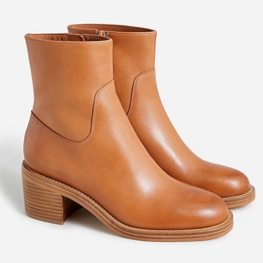 J.Crew Stacked Heel Leather Ankle Boots Size 8